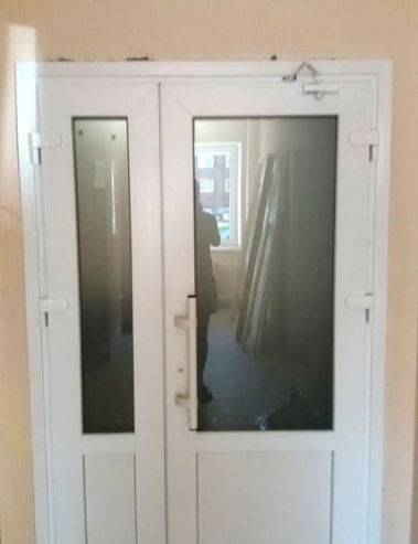 Профиль WDS 60 (дверной), внутренняя дверь, ручка-скоба, МАТОВЫЙ стеклопакет + сендвич-панель.